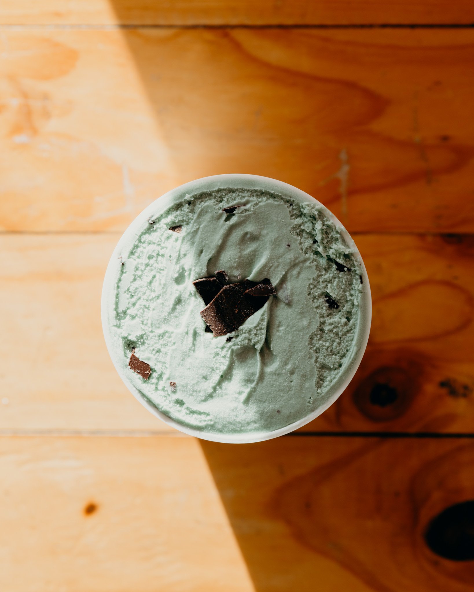 Mint chocolate chip ice cream tub